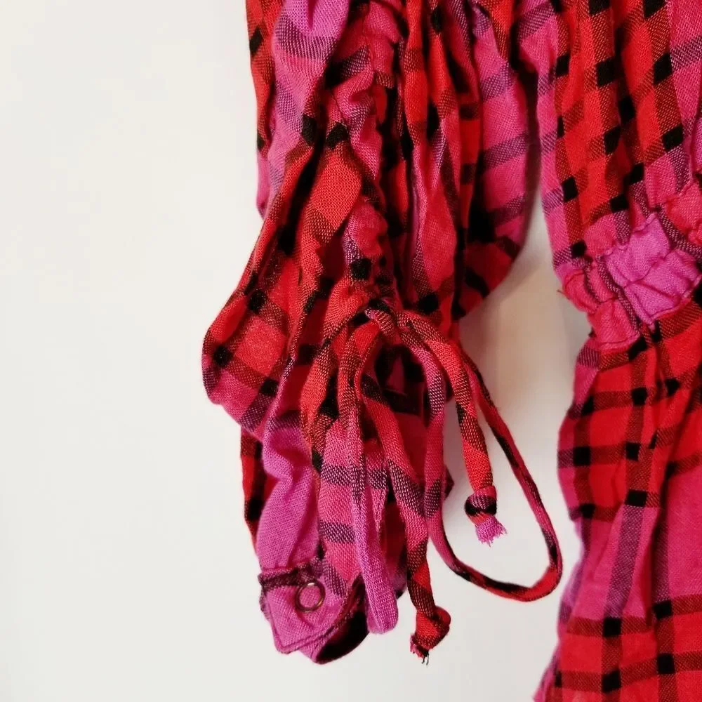 Free People We The Free Red Combo Pacific Dawn Button Down Plaid Shirt Sz‎ M NWT